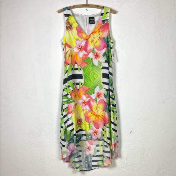 CARTISE White & Black Stripe Floral Sleeveless High Low Dress NWT - Picture 3 of 16